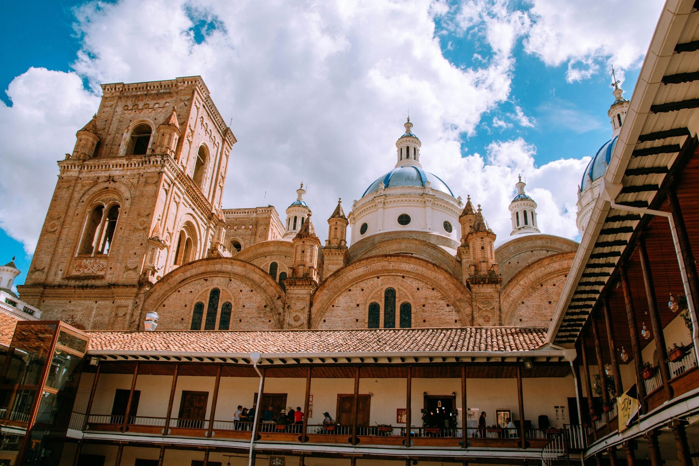 Cuenca cathedral courtyard with blue domes